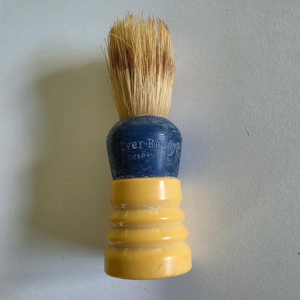 Vintage Ever-Ready 100 Shaving Brush Blue Butterscotch Yellow USA Made 1940s/50s